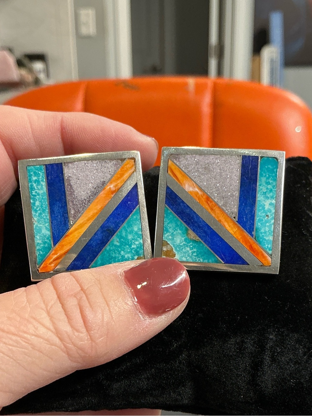 Vintage 1980’s Desing Studio Native Inlay Earrings 28g